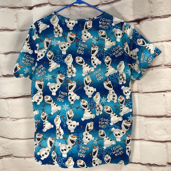 Disney Frozen OLAF Womens Scrub Top Large Nursing Uniform Pockets I Melt For You - Picture 5 of 6